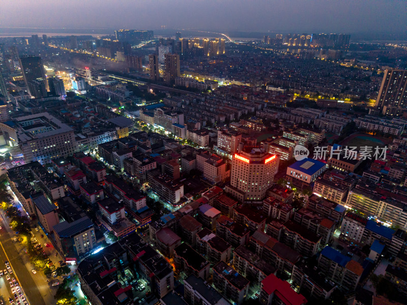 岳阳夜景交通航拍图