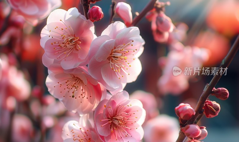 宫廷梅花盛开初春花朵清新淡雅背景