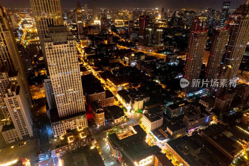 天津城市夜景交通航拍图