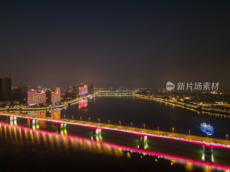 航拍湖北襄阳襄樊汉江长虹大桥襄阳夜景