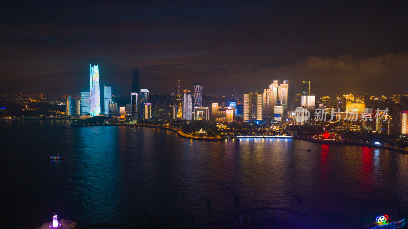 山东省青岛市浮山湾五四广场夜景航拍