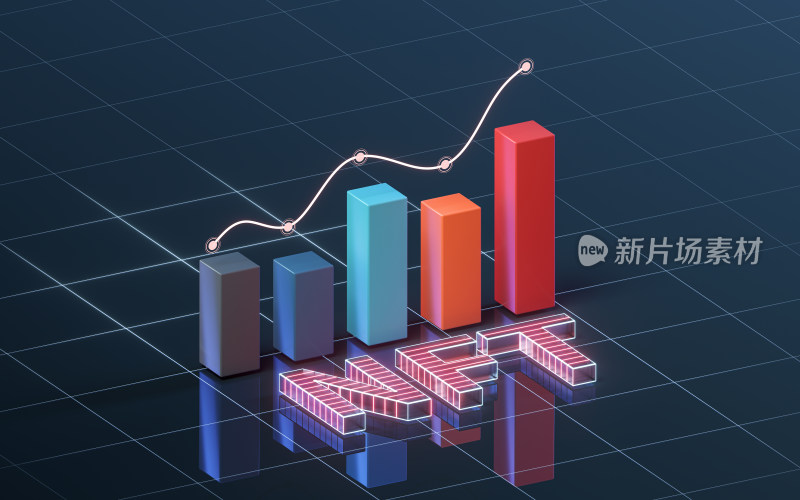 NFT数字版权加密技术概念图 3D渲染