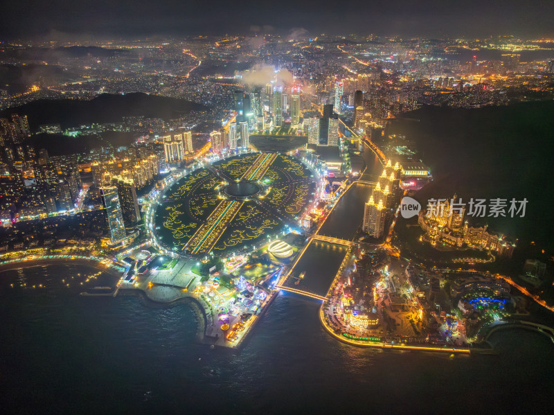 俯瞰大连星海广场夜景