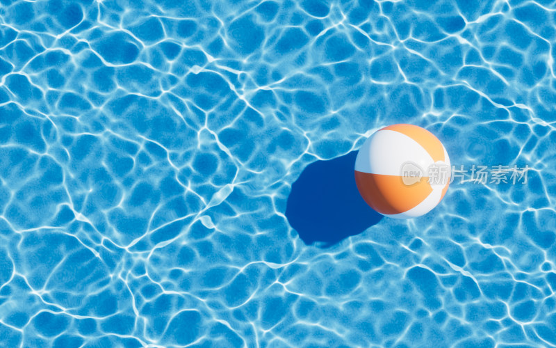 沙滩球与蓝色水波背景3D渲染