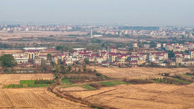 乡村农田村落航拍全景