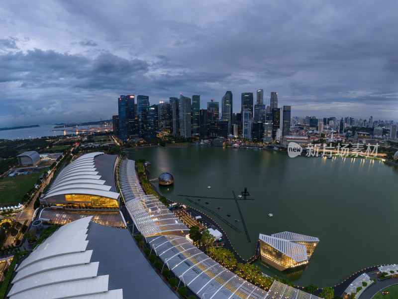 新加坡滨海湾金沙海滨奥林匹克蓝调夜景航拍