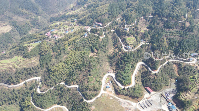 航拍巍峨大山盘山公路