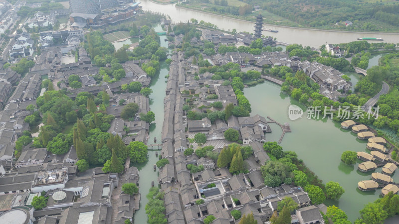 航拍浙江嘉兴乌镇西栅景区