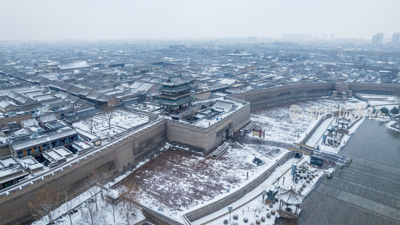 山西晋中平遥古城雪景航拍风景宣传