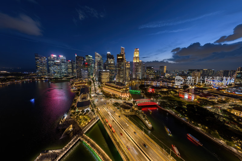 新加坡滨海湾金沙海滨奥林匹克蓝调夜景航拍