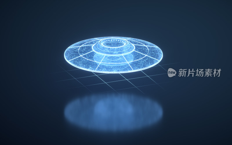 蓝色粒子线条结构UFO飞行物3D渲染