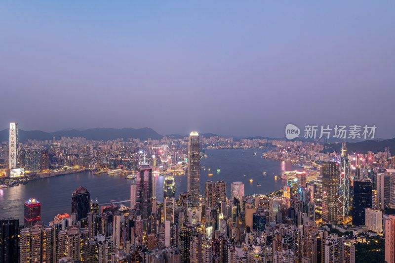 中国香港维多利亚港夜景城市风光