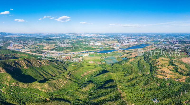 航拍北京房山区大石河流域风光与山脉