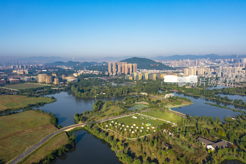 杭州滨江区白马湖景区航拍