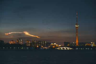 北京玉渊潭日落夕阳晚霞夜景