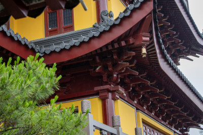 南京鸡鸣寺风光 雨中的建筑和松树