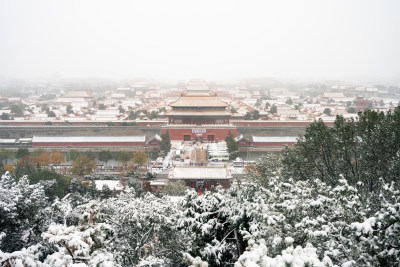 北京中轴线古建紫禁城北平故宫冬季雪景