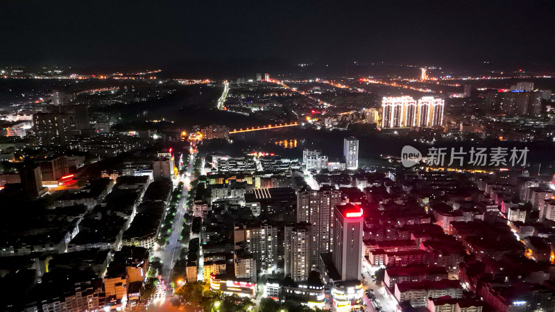 广西来宾城市夜景灯光交通航拍图