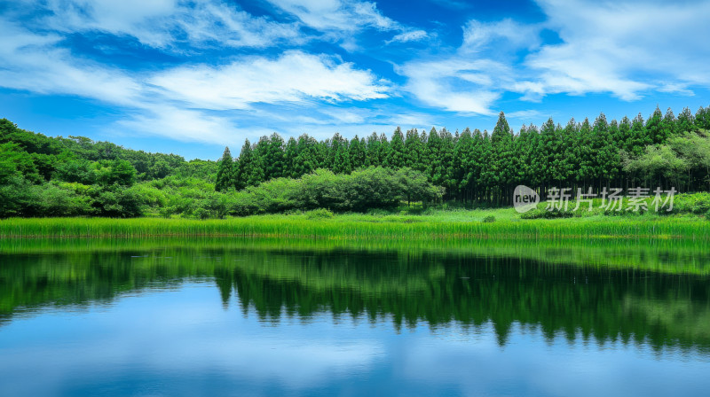 立夏蓝天树林湖泊自然治愈护眼壁纸背景图