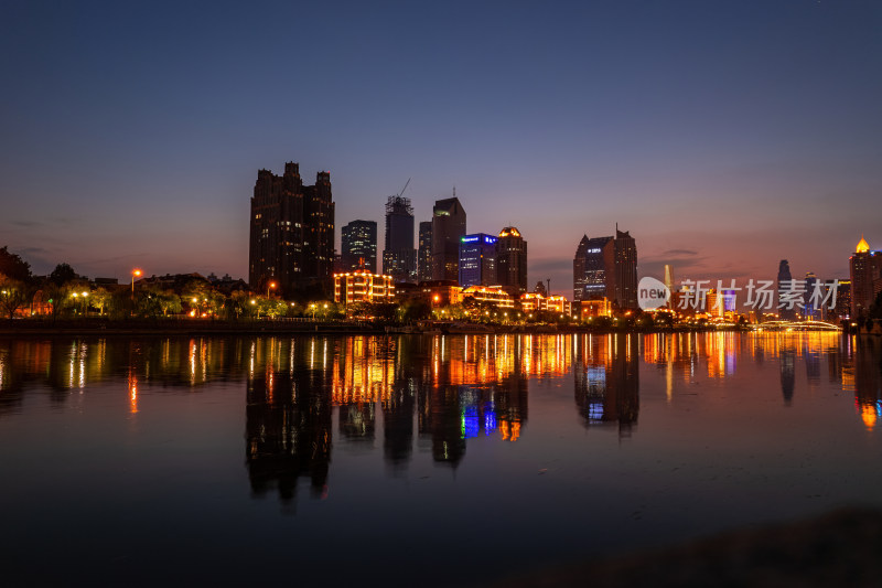 天津海河风景小白楼CBD城市夜景航拍