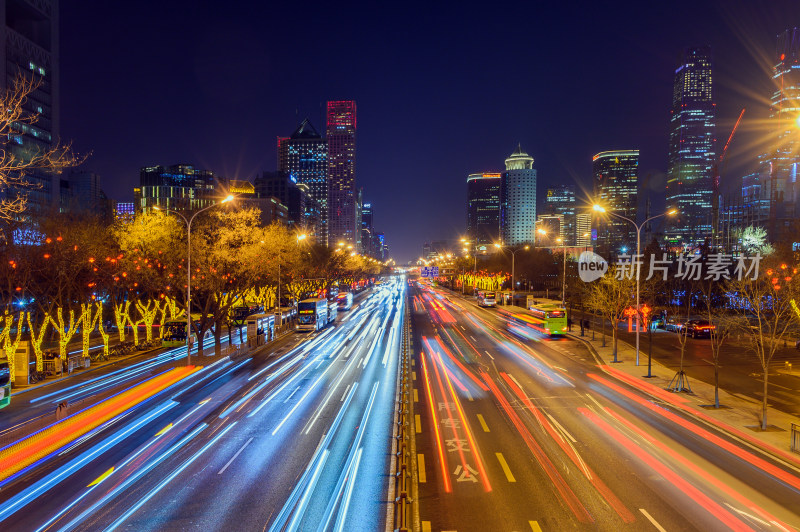 中国北京国贸CBD城市灯光街道夜景