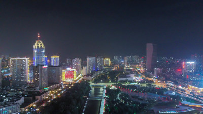 青海西宁夜景西宁中心广场西宁昆仑桥摄影图