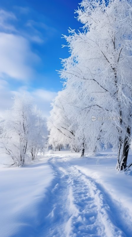 大雪过后被积雪覆盖的山林与小路