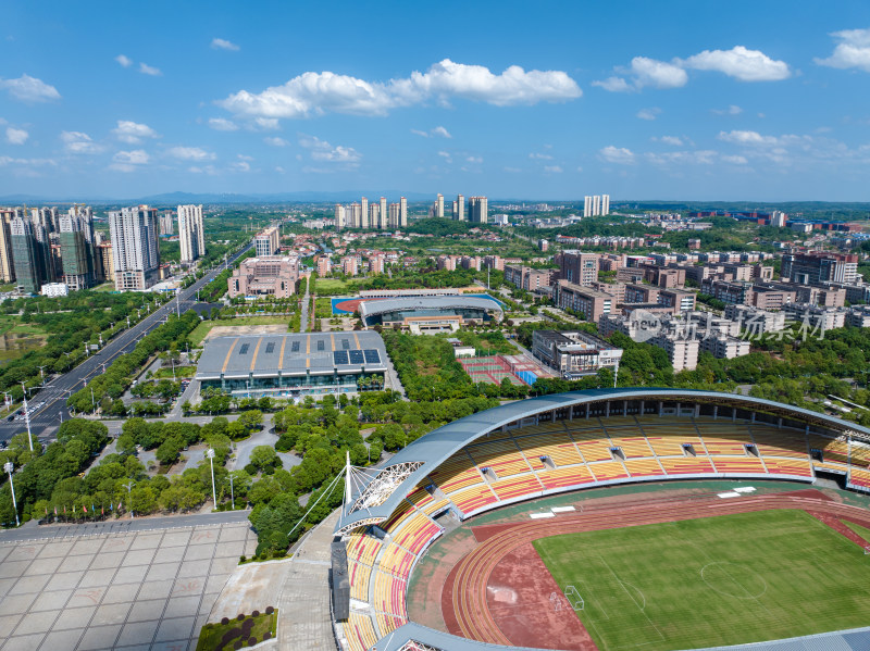 晴天航拍衡阳市体育中心、现代建筑钢架结构