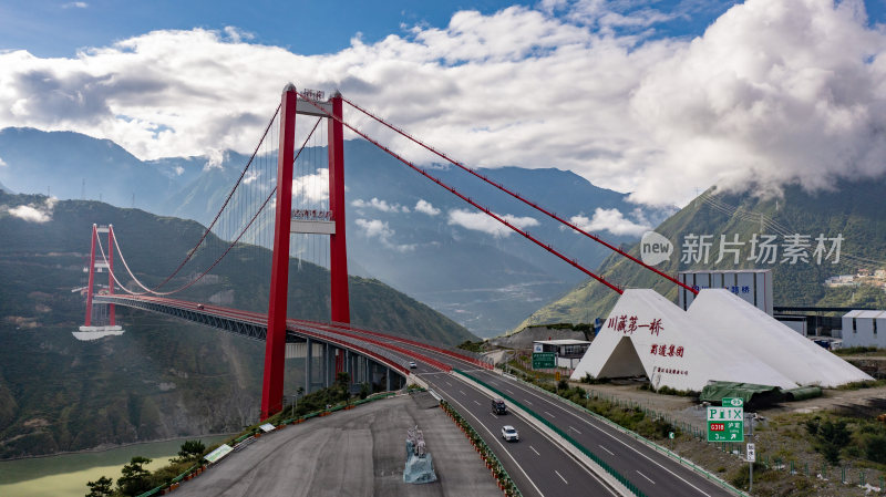 川藏第一桥西藏泸定大渡河大桥航拍