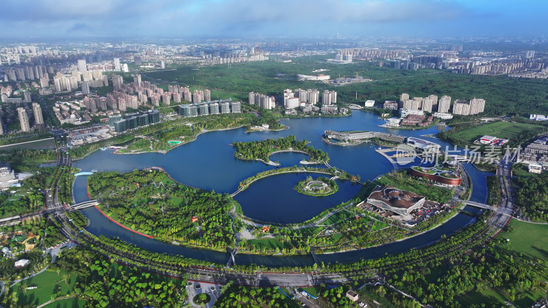 城市中湖泊绿地  鸟瞰奉贤上海之鱼全景