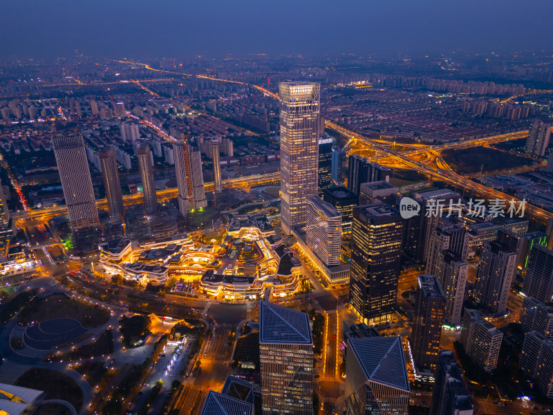 航拍上海前滩金融区夜景