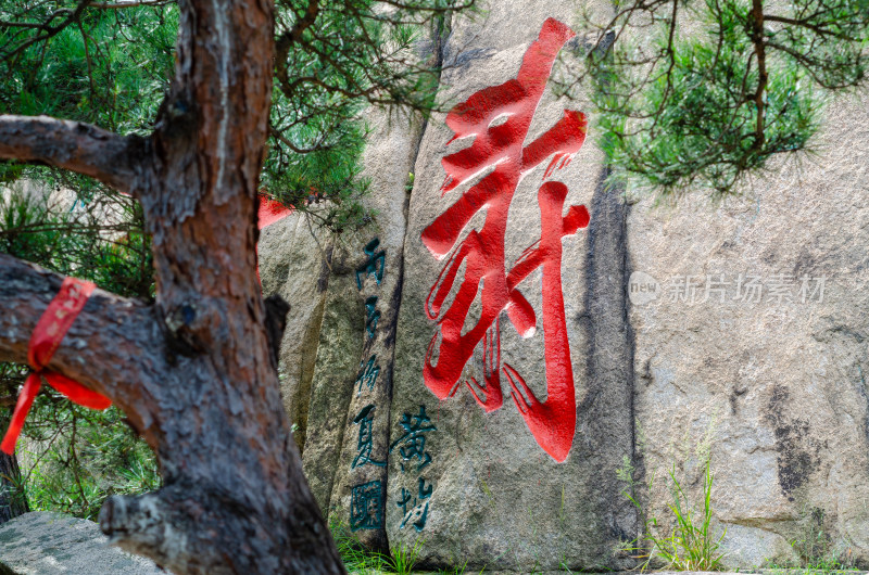 青岛崂山仰口景区刻有巨大“寿”字的寿字峰