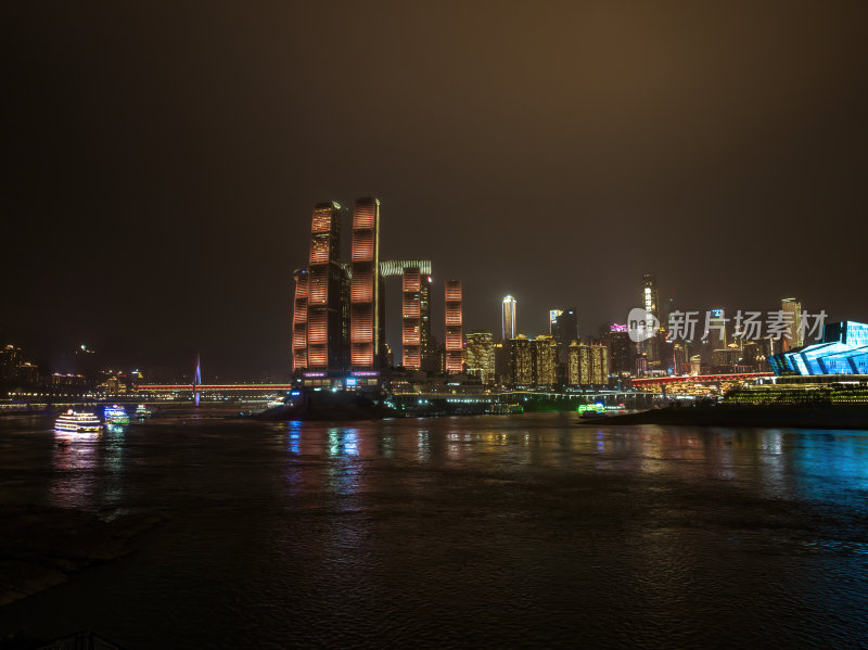 重庆朝天门来福士办公楼商场日落夜景航拍