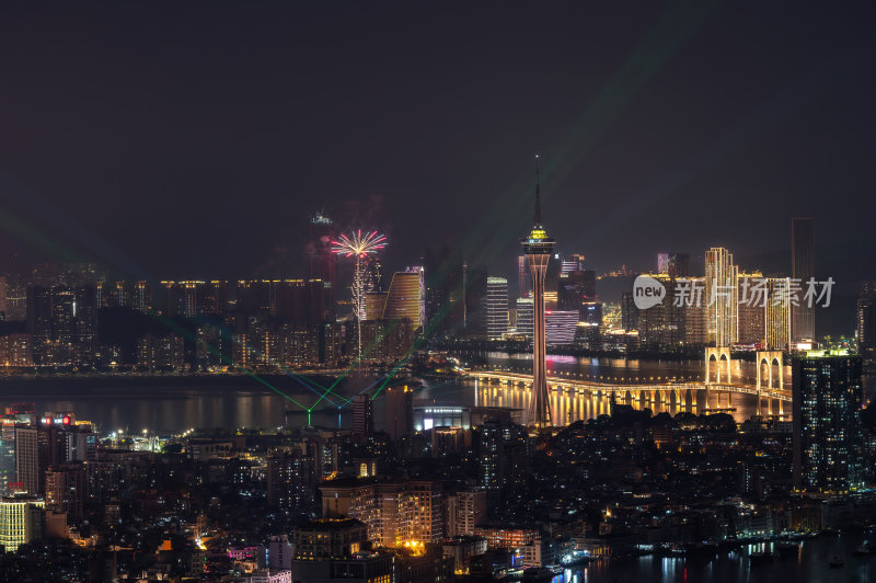 澳门半岛新葡京澳门塔CBD夜景烟花秀