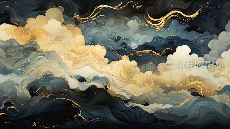 手绘中国风卡通云层云纹插图