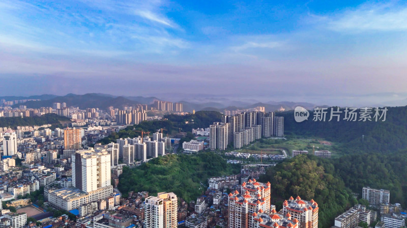 航拍广西梧州城市清晨大景