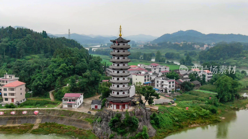 航拍湖南邵阳文昌塔地标建筑