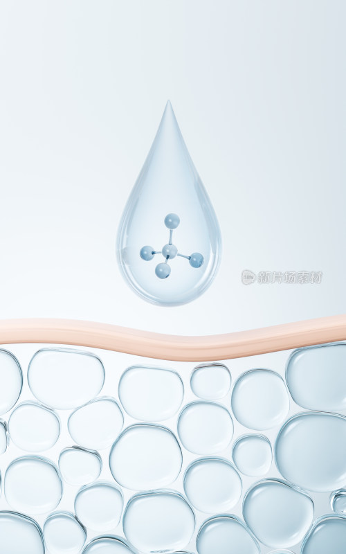 皮肤与细胞补水概念3D渲染