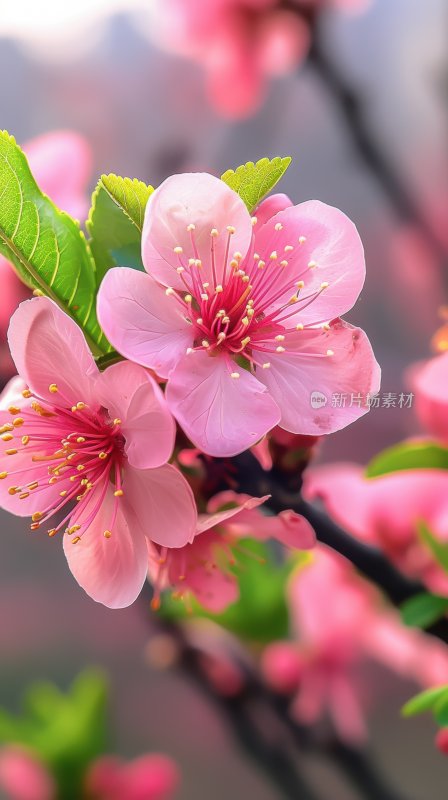 春日桃花盛开浪漫花朵清新花海背景