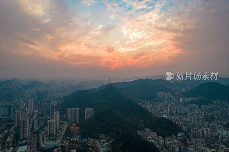 遵义晚霞夜景航拍图