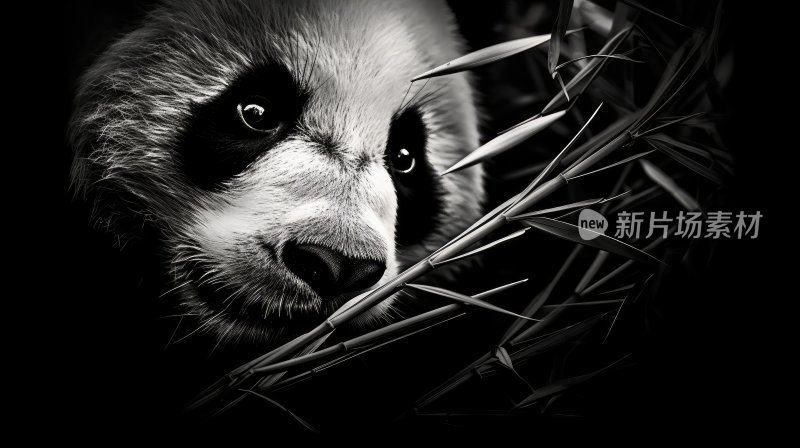黑白影像，大熊猫和竹子