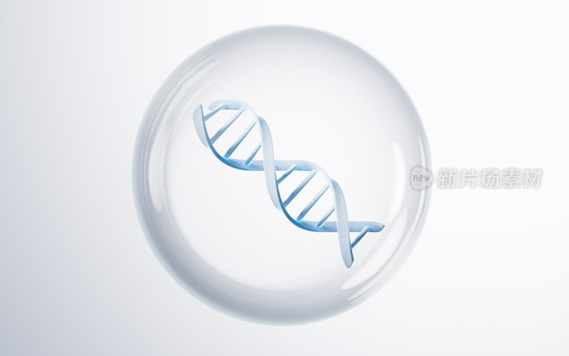透明气泡里的DNA结构3D渲染