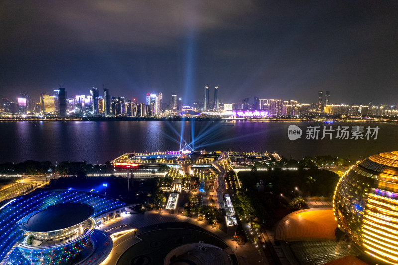 浙江杭州城市夜景灯光航拍摄影图