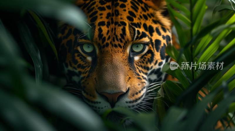 一只美洲豹在浓密的雨林中悄然潜伏的瞬间