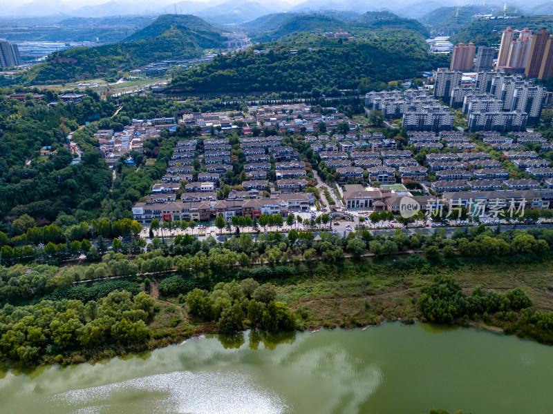 陕西宝鸡城市风光航拍图