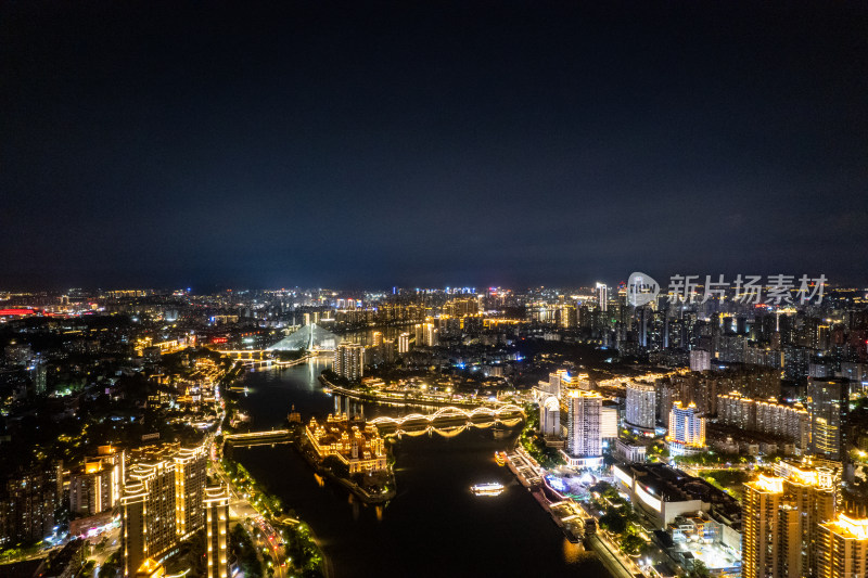 福建福州城市夜景灯光航拍图