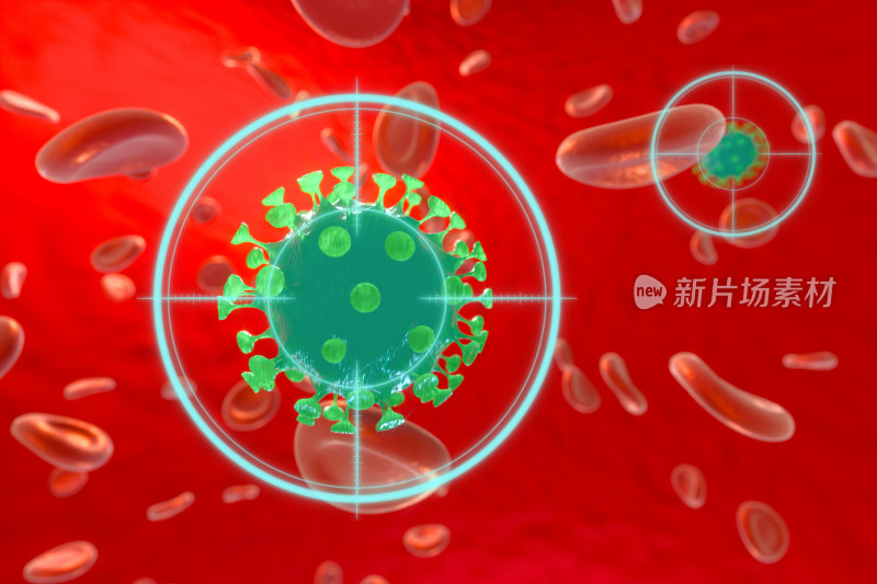 冠状病毒与瞄准镜头 三维渲染