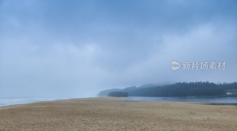 暴雨来临的海边沙滩和树林