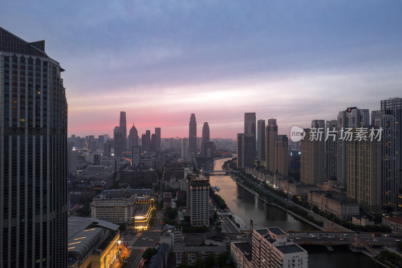 天津海河风景小白楼CBD城市夜景航拍