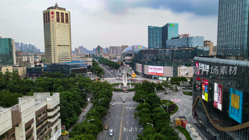 湖南湘潭圆形交通转盘君子莲地标建筑航拍